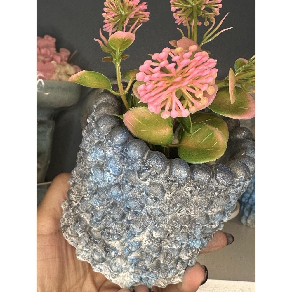 Skull Concrete Plant Pot  Blue Black  Handmade Cement Succulent Planter - Picture 2 of 9